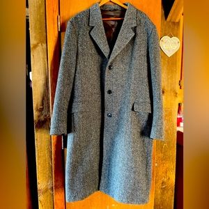 Men’s Gray Herringbone Wool Overcoat Size 46
